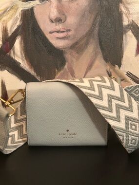 Kate Spade Pastel Blue Crossbody with Patterned Strap